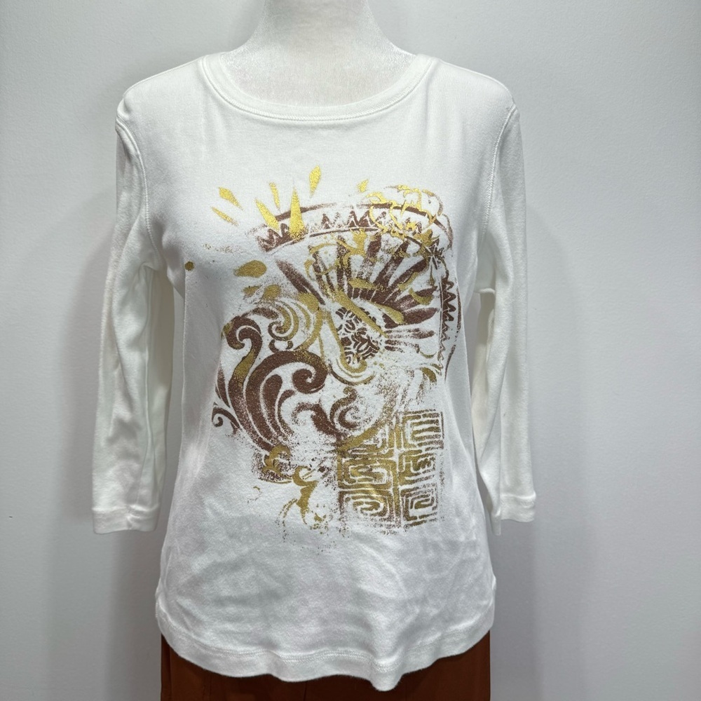 Chico’s 3 Piece Outfit Cropped Pants Cotton 3/4 Tee & Zip Front Jacket Size 1/M - Picture 10 of 15